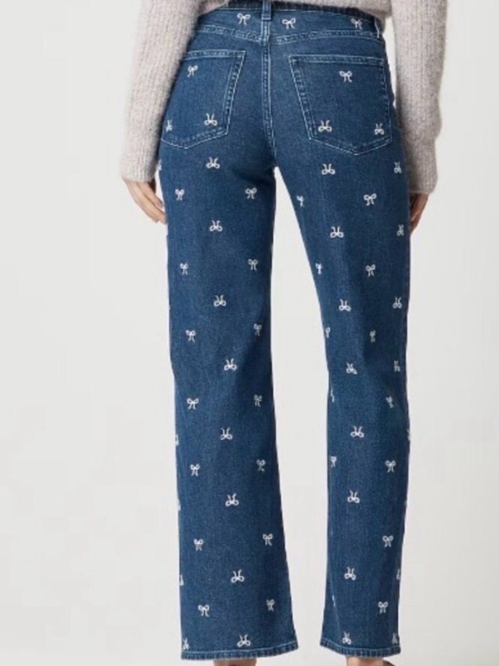 J. Crew Dark Blue Straight-Leg Jeans with White Bow Embroidery - Picture 3 of 4